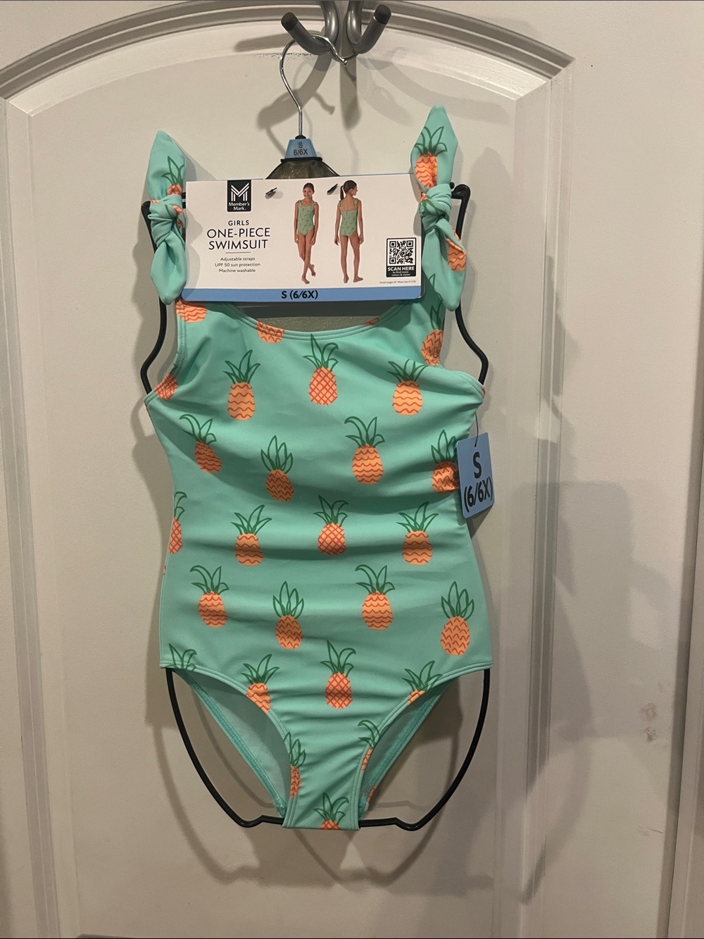 Girls One-Piece Swimsuit in Mint with Pineapple Print - Size S